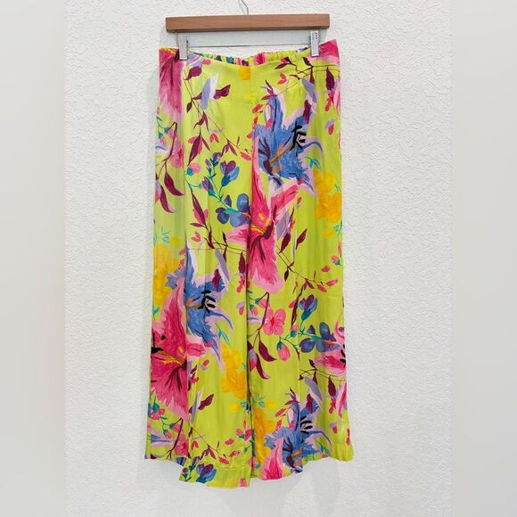 Soft Surroundings Florian Green Floral Palazzo Pants Size Medium - Picture 3 of 5